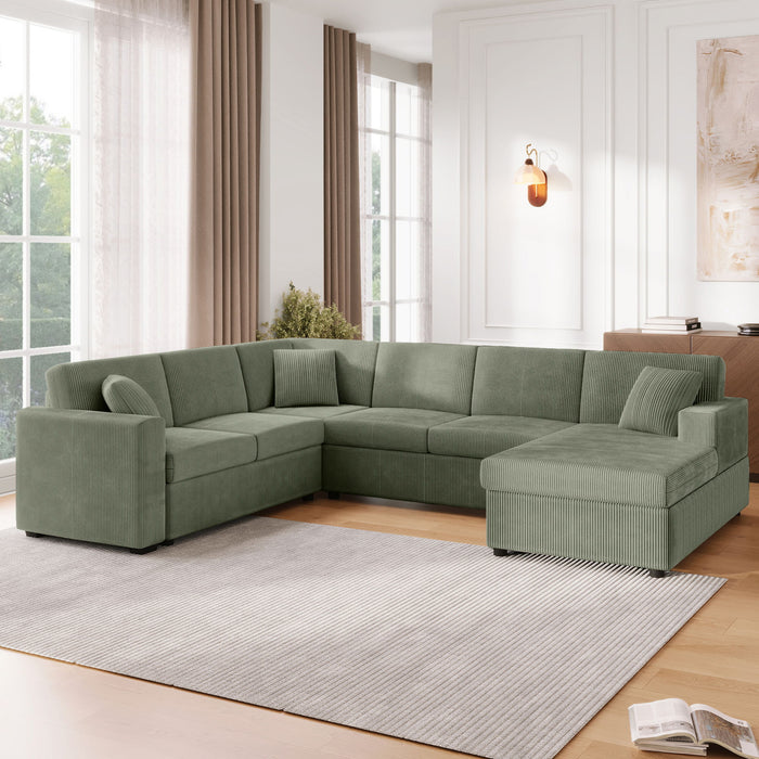 Oversized Sectional U-Shaped Sofa With Chaise Lounge And Three Soft Throw Pillows