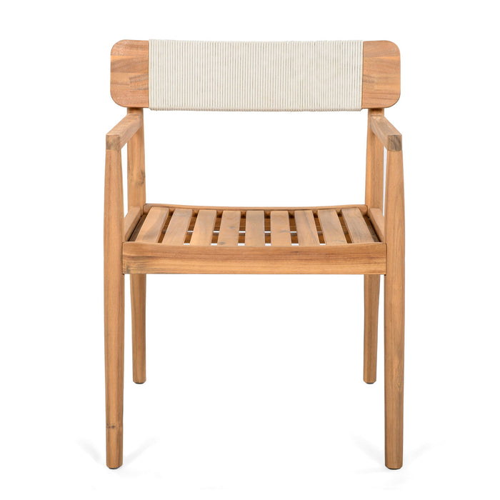 Creative Braided Acacia Wood Outdoor Dining Table And Chairs With Armrests (Set of 2) - Teak / White