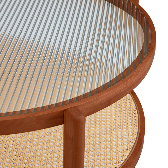 Modern Style Circular Double Layer Tea Table With Rattan Weave