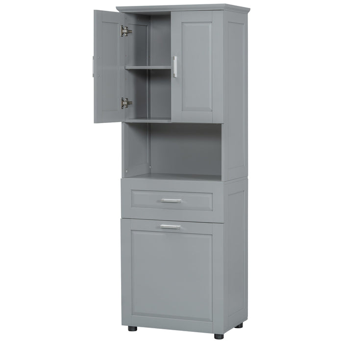 Tall Bathroom Cabinet With Tilt-Out Laundry Basket And Upper Storage