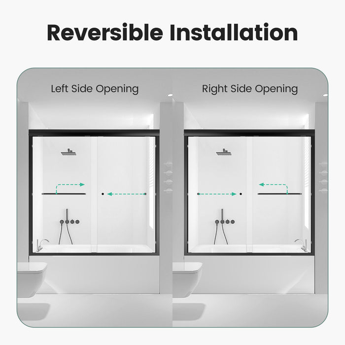Semi-Frameless Double Sliding Shower Door, Bypass Shower Door, 1 / 4" (6Mm) Thick SGCC Tempered Glass Door