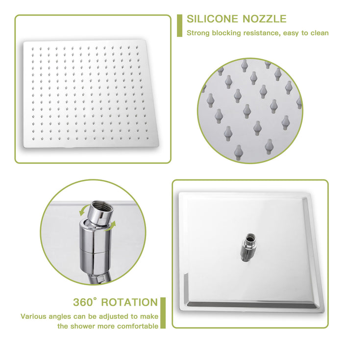 Modern Dual Shower Head System With 16" Ceiling Mount Finish, Stainless Steel And Brass