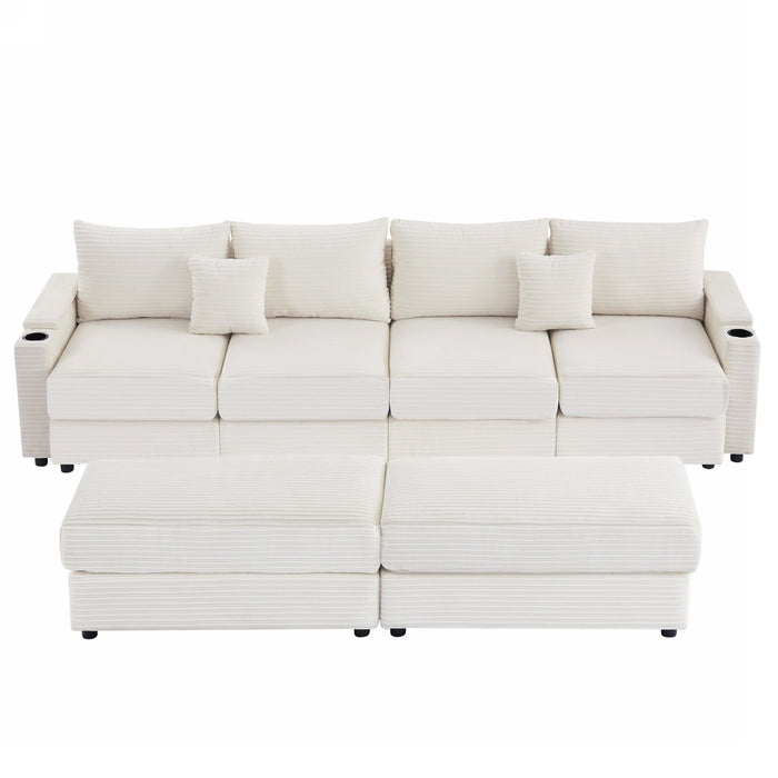 Modern Style Loveseat Sofa Sectional Sofa Couch With Storage Space, A Movable Ottoman, Two USB Ports, Two Cup Holders, A Phone Holder For Living Room