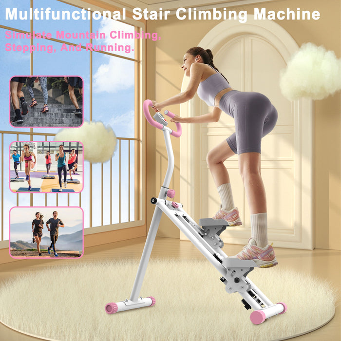 Stair Stepper With Resistance Home Upgrade Vertical Climber Workout Machine For Full Body Exercise - Pink