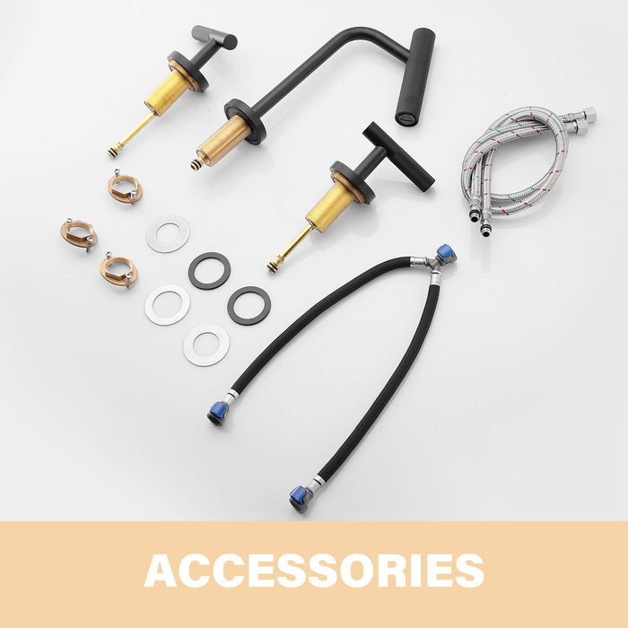 2 Handles Widespread 8" Bathroom Faucet With Solid Brass Construction - Matte Black