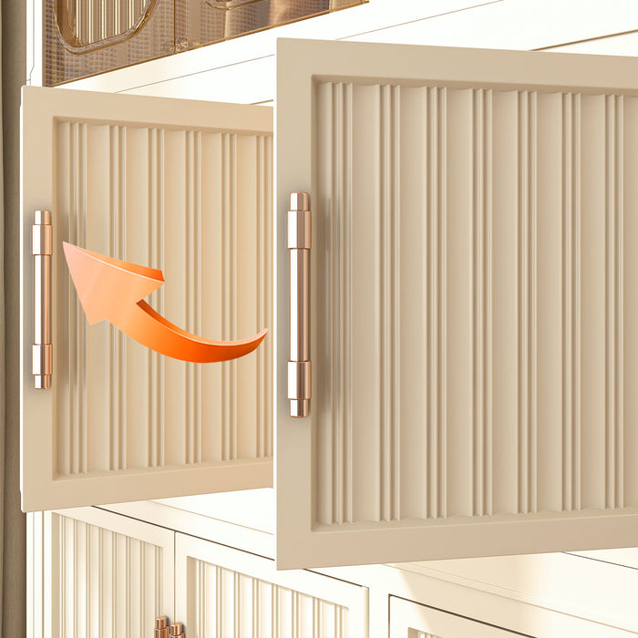 Portable Wardrobe Closet Storage Organizer With 9 Magnetic Doors - Cream White