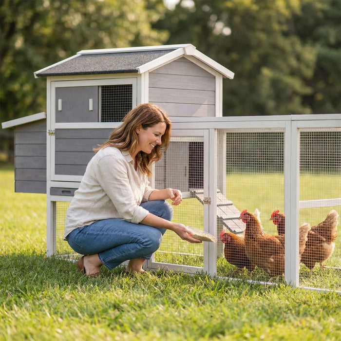 Chicken Coop, Large Outdoor Hen House With Run And Nesting Box Poultry Cage