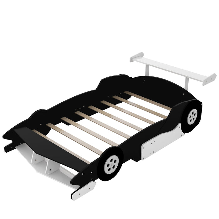 Race Car-Shaped Platform Bed With Wheels