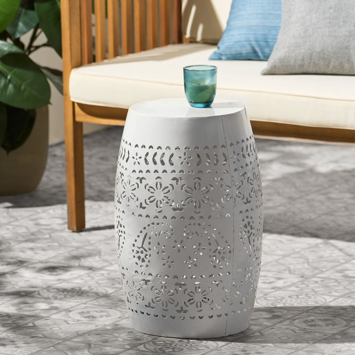 Transitional Ruby - Side Table With Lace Cut Design - White