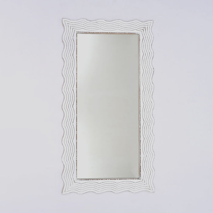 Handcarved Wave Design Rectangle Mirror Accent Enhancing Space - Antique White