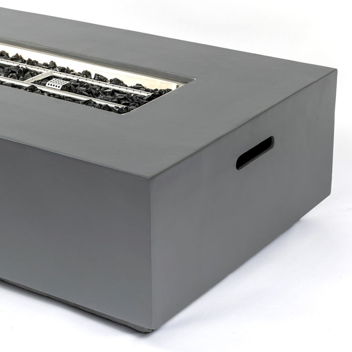 Volon - Rectangular Fire Pit Table, Propane Powered, 50,000 BTU - Light Gray