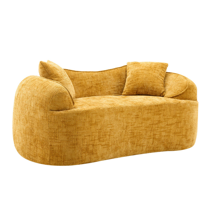 Curved 2 Person Compress Sofa With Armrests, Includes Pillows