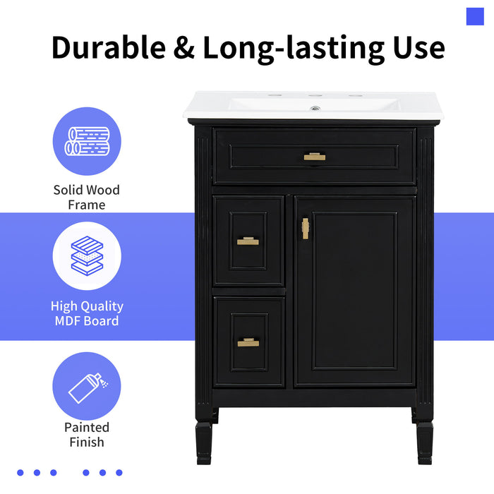 Modern Bathroom Vanity With Sink, Flip Drawer, 2 Drawers, Adjustable Shelf