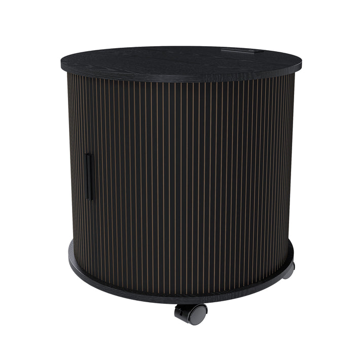 Cylinder Nightstand With Charging Station & Sliding Door