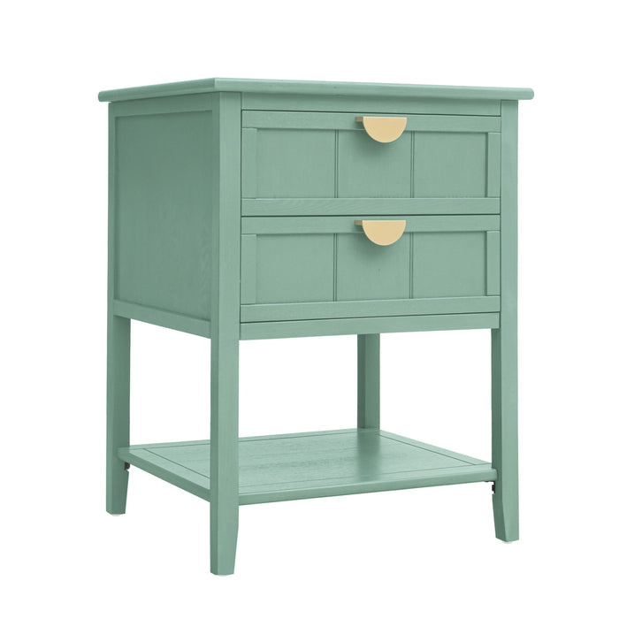 2 Drawer Side Table, American Style, End Table, Suitable For Bedroom, Living Room, Study