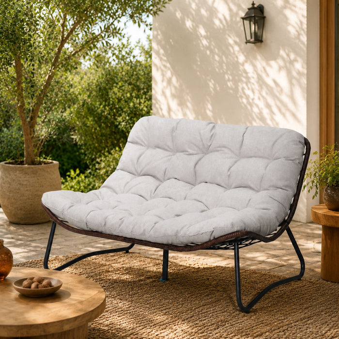 Patio Loveseat Sofa With Extra Thick Tufted Cushion - Brown
