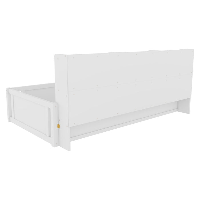 Platform Floor Bed With Guardrail Fence And Side Storage Shelves