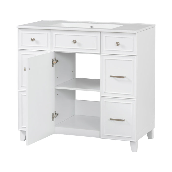 Bathroom Vanity With Ceramic Sink, Soft Close Doors, Adjustable Shelves