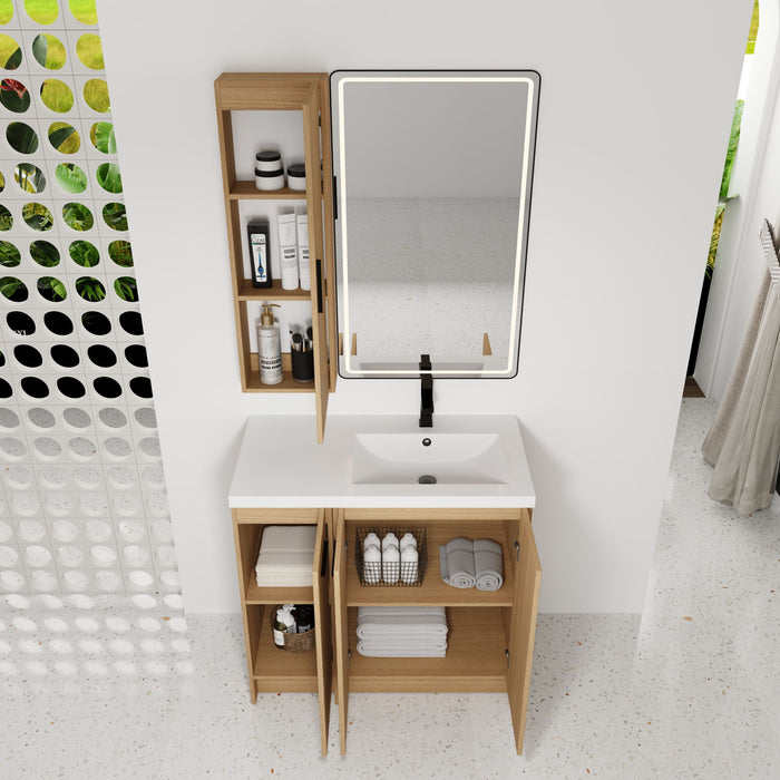 Freestanding Bathroom Vanity Set With Tall Linen Cabinet, 3 Door Storage Cabinet, Single Sink