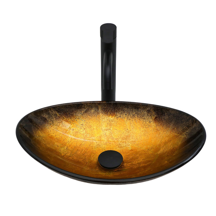 Veined Vessel Sink With Pop Up Drain, Boat Shape Bathroom Sink Above Counter - Gold