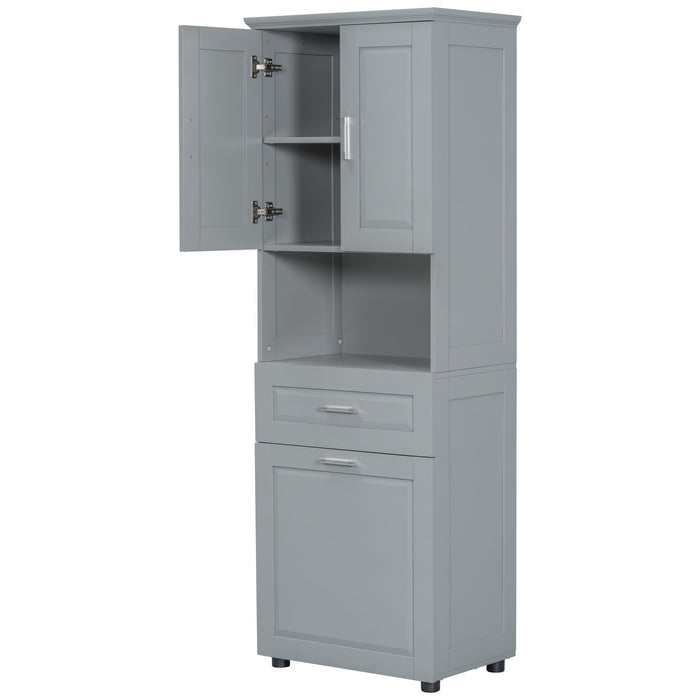 Tall Bathroom Cabinet With Tilt-Out Laundry Basket And Upper Storage