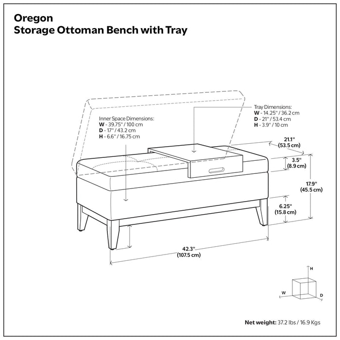 Oregon - Storage Ottoman Bench With Tray - Distressed Black