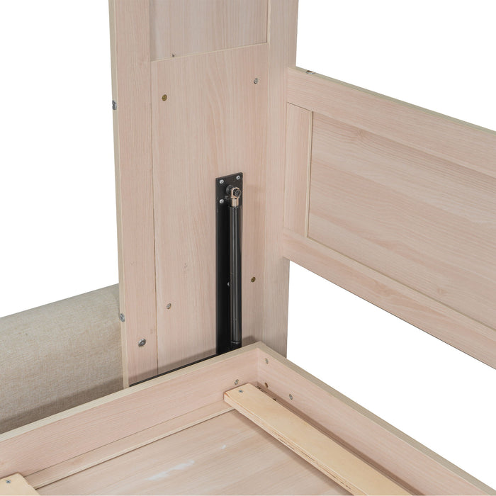 Queen Size Murphy Bed With Sofa And LED - Beige