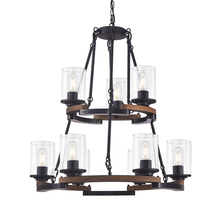 Wagon Wheel Chandelier, Ceiling Light With Adjustable Height - Black / Brown