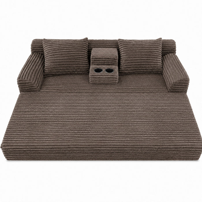 Soft Striped Convertible Sofa Bed, Dual Use Lounge Couch With Cup Holders And Pillows