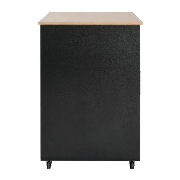 Mobile Kitchen Cart With Storage With 2 Doors, 3 Drawers & Adjustable Shelf - Black / Natural