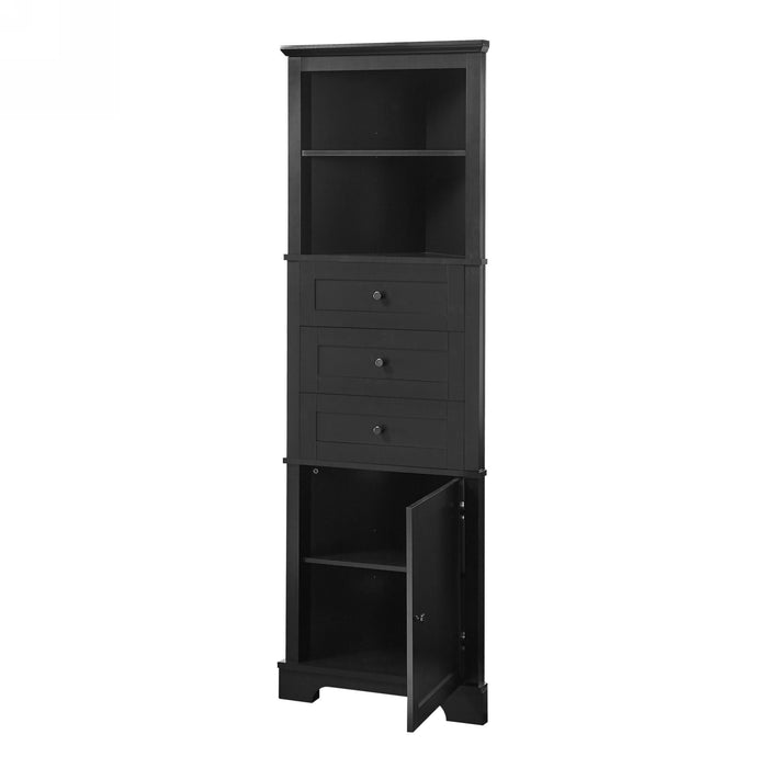 Tall Storage Cabinet With 3 Drawers And Adjustable Shelves For Bathroom