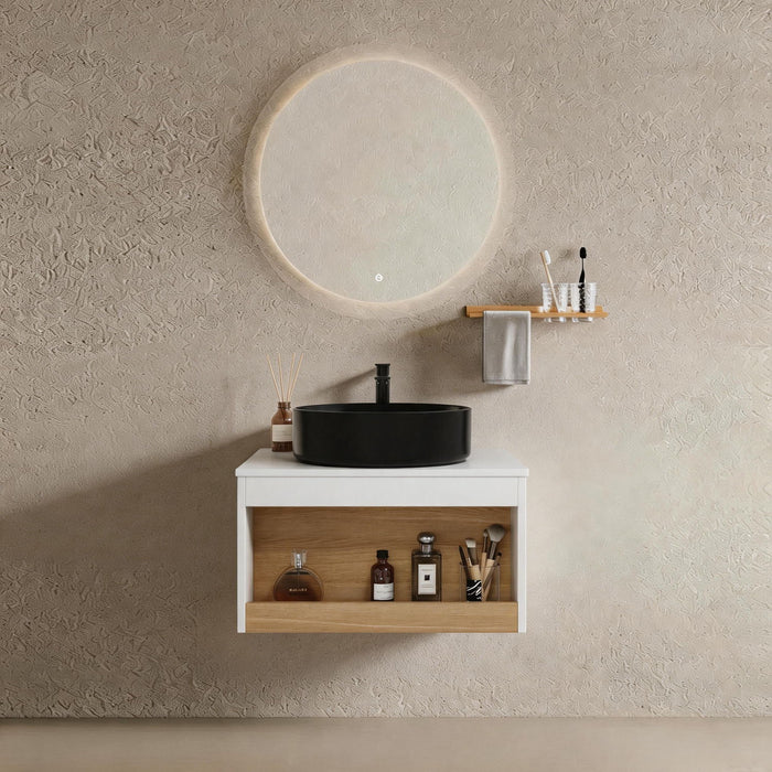 Floating Bathroom Vanity With Glossy Round Vessel Sink