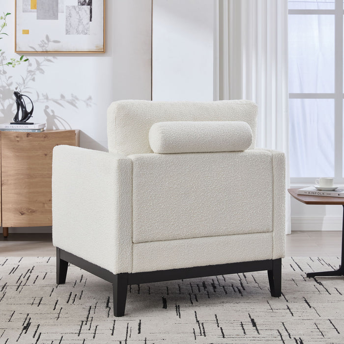 Wide Modern Farmhouse Performance Accent Chair With Legs, Wood Base
