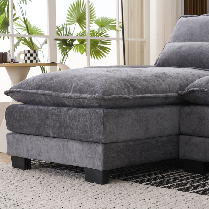 U Shaped Sofa With Console, Cupholders, USB Ports, 6 Seat, Bronzing Suede & Chenille