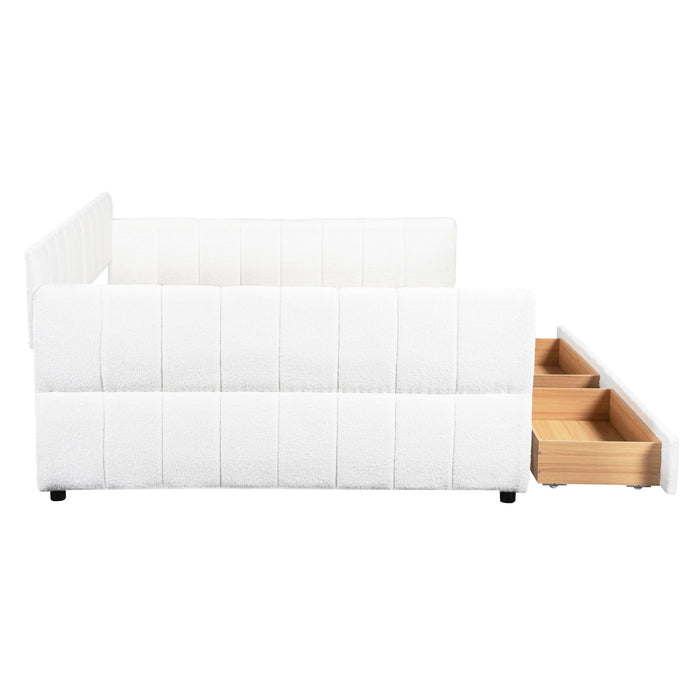 Queen Upholstered Platform Bed With USB Charging And 2 Storage Drawers - White