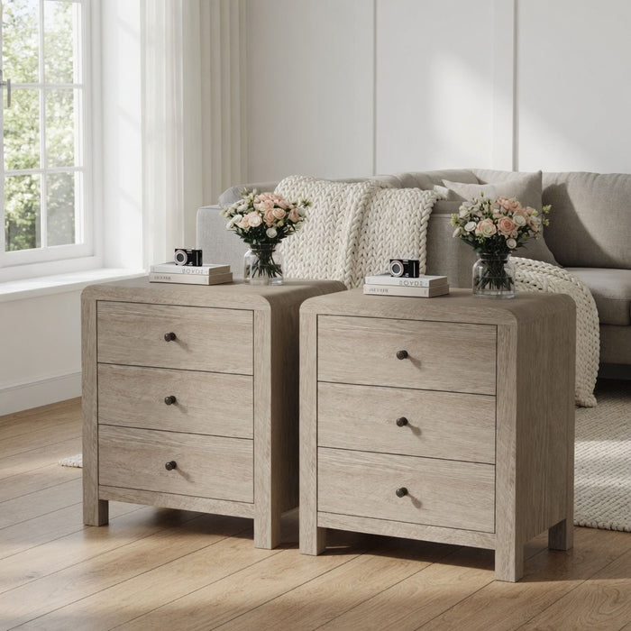 3 Drawer Chest Of Drawers With Soft Close Glides Rounded Corners Handles - Natural
