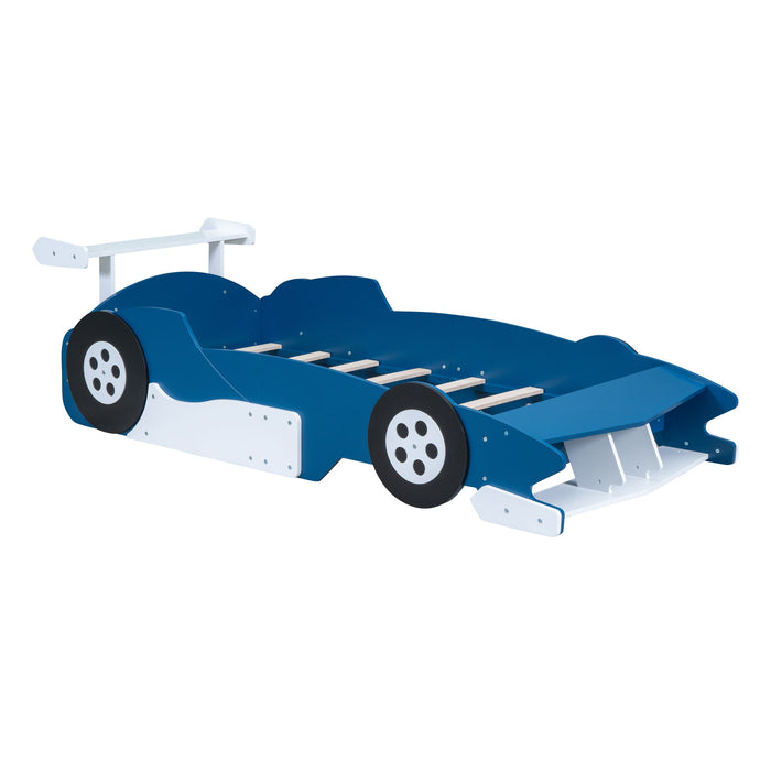 Race Car-Shaped Platform Bed With Wheels