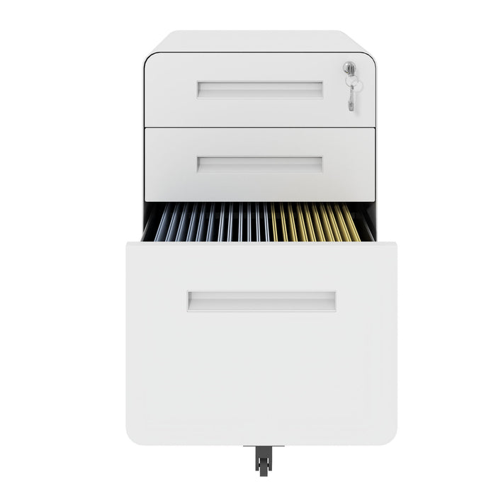3-Drawer Mobile File Cabinet With Lock, On Casters, Holds A4/Letter Files