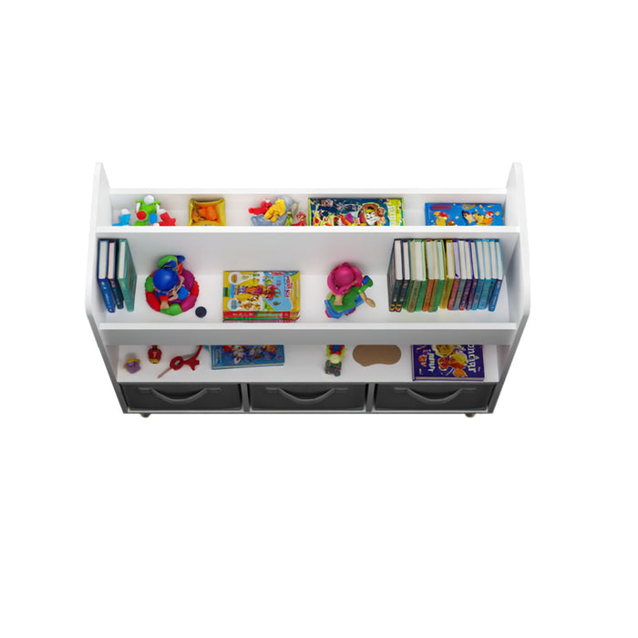 Bookshelf With 3 Bins, Storage Shelf For Toys And Books - White