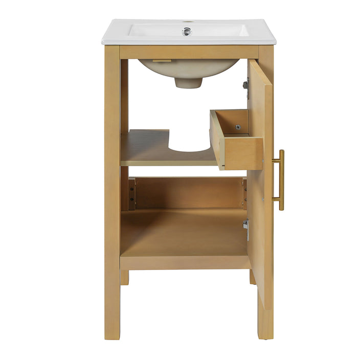 Bathroom Cabinet With Sink, Adjustable Shelf, Soft Closing Hinges - Natural Wood