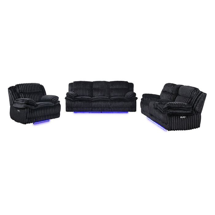 Winston - Power Reclining Sofa With LED Lighting, Hidden Drawer, And Drop Down Table - Black