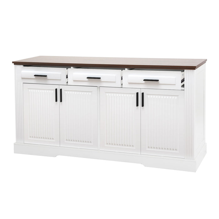 Fluted Sideboard Buffet Cabinet With 4 Doors And 3 Drawers