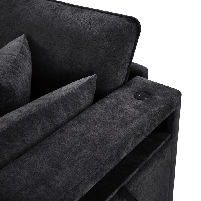 Modern Sectional Sofa U-Shaped With Movable Ottoman Storage Armrests And USB Ports