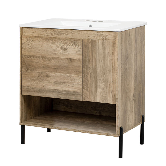 Bathroom Vanity Cabinet With Sink, Sliding Drawer, Soft Closing Door, Open Shelf - Natural Wood