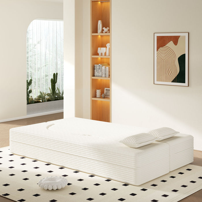 Floor Sofa With 2 Pillows, Convertible Twin Size Mattress For Living Room