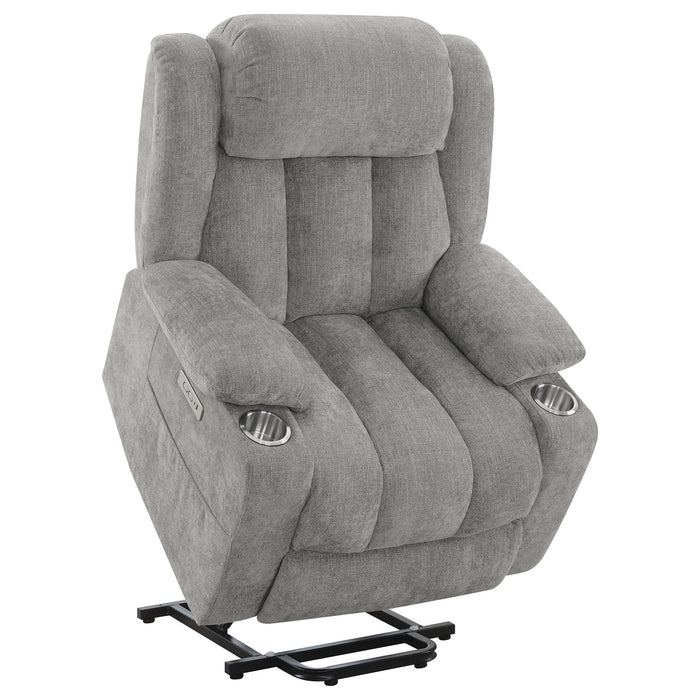 Beca - Upholstered Power Lift Recliner With Cupholders And USB Charging