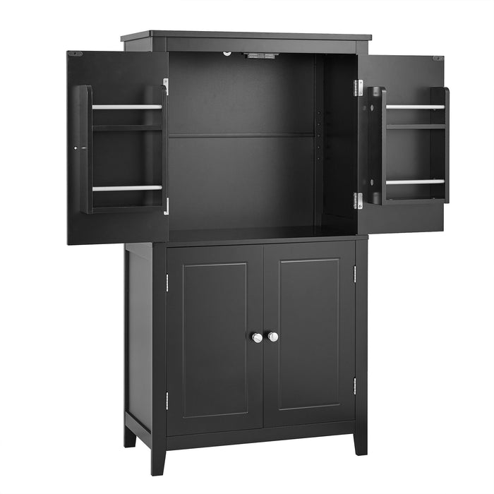 Elegant Bathroom Floor Storage Cabinet With 4 Doors, Adjustable Shelves