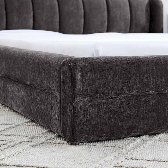 Modern Upholstered Bed Frame With Thick Chenille Fabric And Headboard