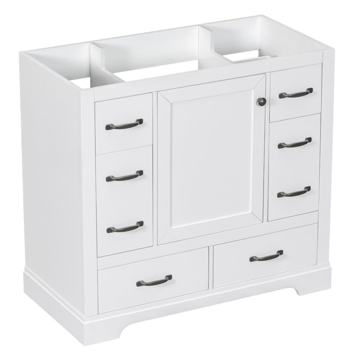 Modern Bathroom Vanity Base Only, 6 Drawer Storage With Adjustable Shelf