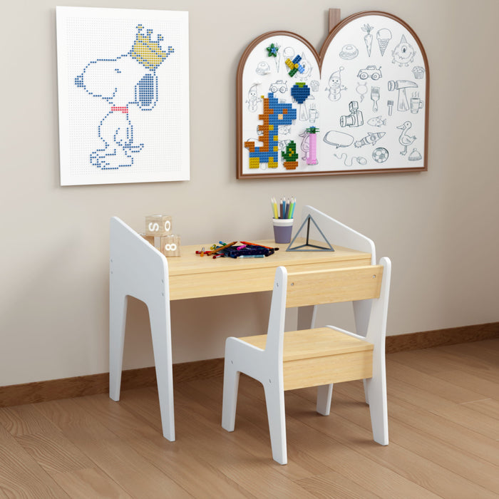 Table Set With 1 Chair, Children Study Table For Ages 2 - 8 - White
